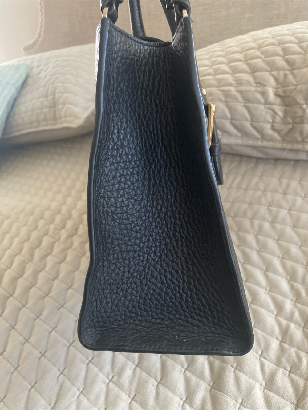 Furla Black Pebbled Leather Satchel with Gold Buckle - Picture 6 of 16